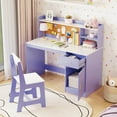 thumbnail image 4 of Costway Kids Study Desk and Chair Set Wooden Children Writing Table with Shelves & Drawer Purple, 4 of 10