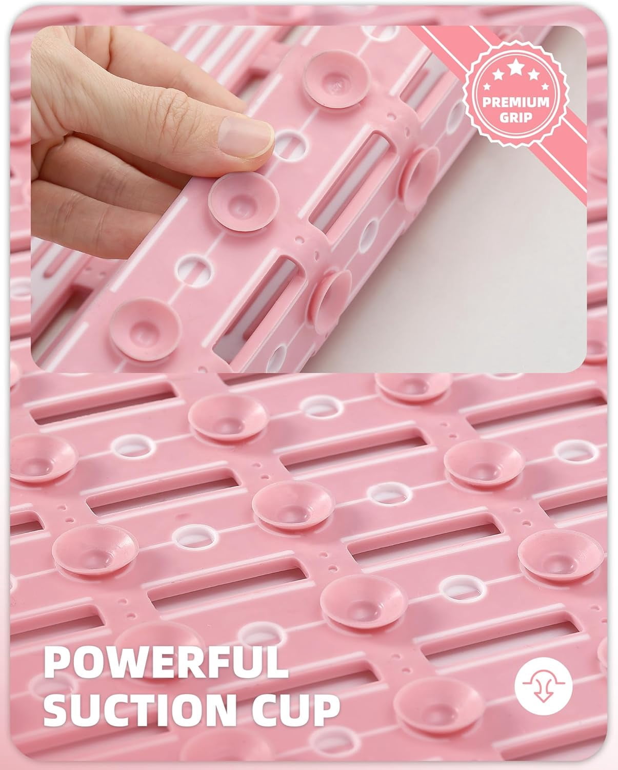 Shower Mat 16"x27", Extra Long Bathtub Mat Non Slip with Suction Cups, Bath Matts for Shower Floor/Inside Shower, Quick Dry, Easy Clean