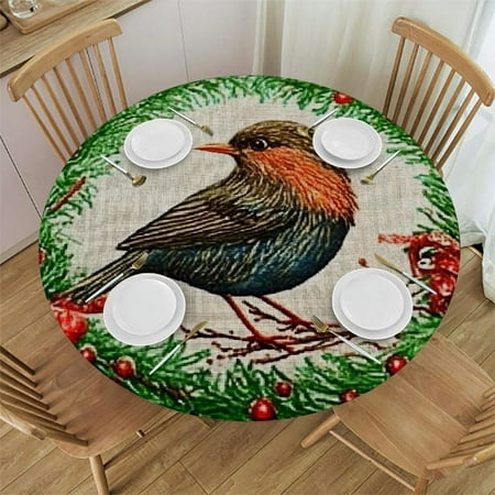 

Sheronv Holly Wreath Round Tablecloth Stain Resistant Washable Indoor Outdoor Kitchen Dining Wedding Parties Table Cover 100% Polyester Festive Decoration for Home Christmas 54 -58