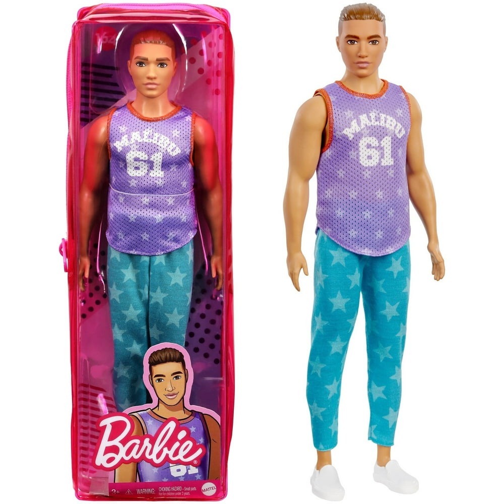 Barbie Ken Fashionistas Doll 165 With Sculpted Brown Hair Wearing Purple “malibu” Top Blue 8458