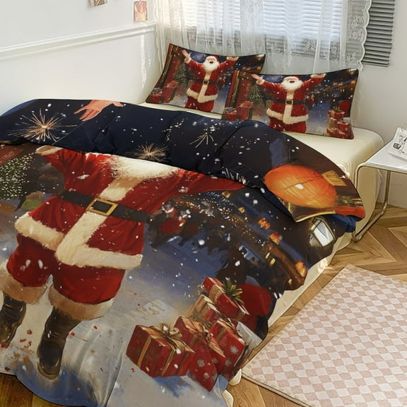 3PCS Funny Santa Claus Christmas Duvet Cover Set Twin, 1 Duvet Cover And 2 Pillowcase, Duvet Cover for Kids Girls Boys And Teens