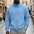 thumbnail image 2 of Mens Zip Up Sweatshirt Mock Neck Track Jacket Lightweight Fleece Full Zip No Hood Athletic Casual Long Sleeve shirts with Pocket Light Blue XXXL, 2 of 6