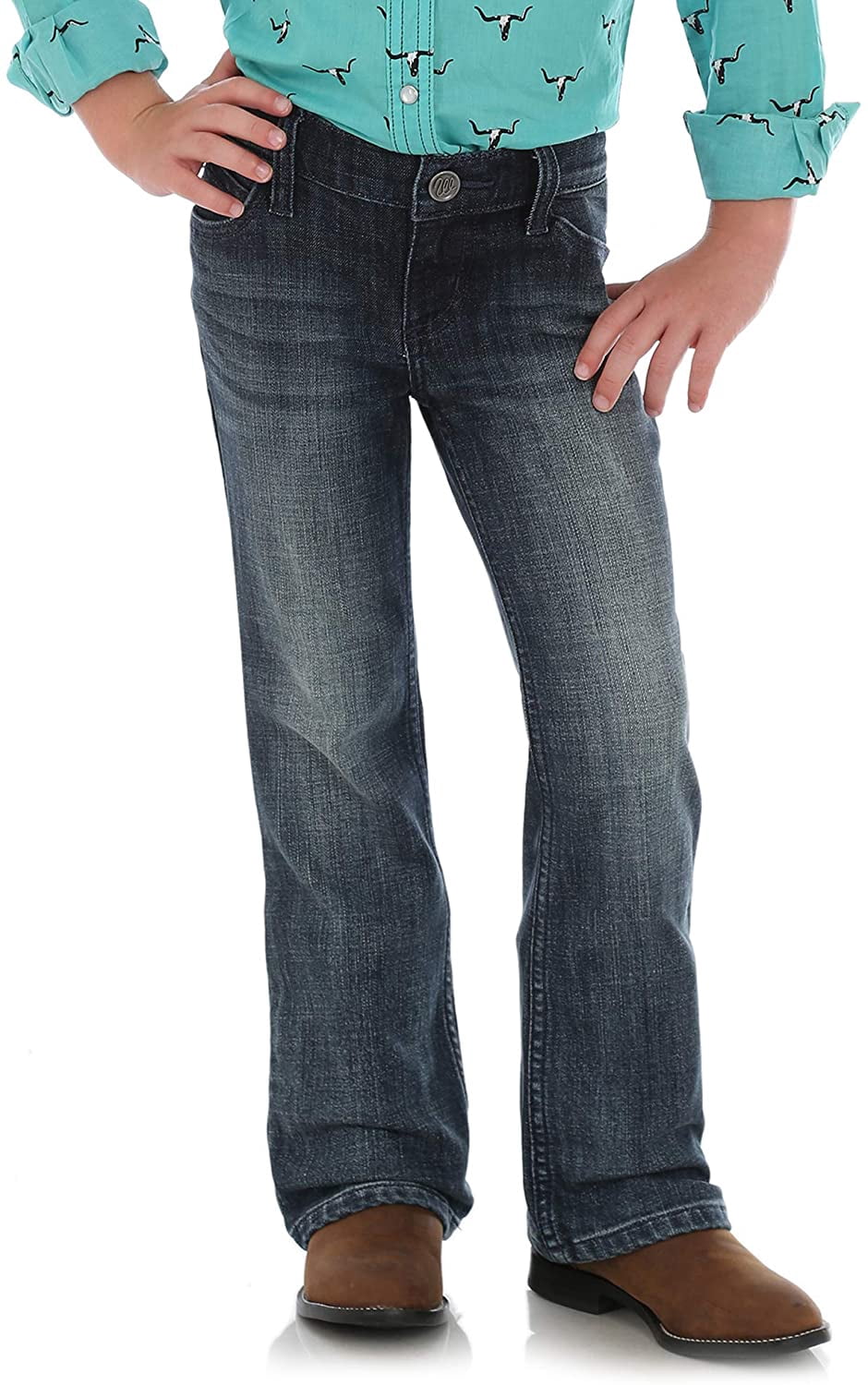 Little Western Boot Cut Jean, Mid Blue 