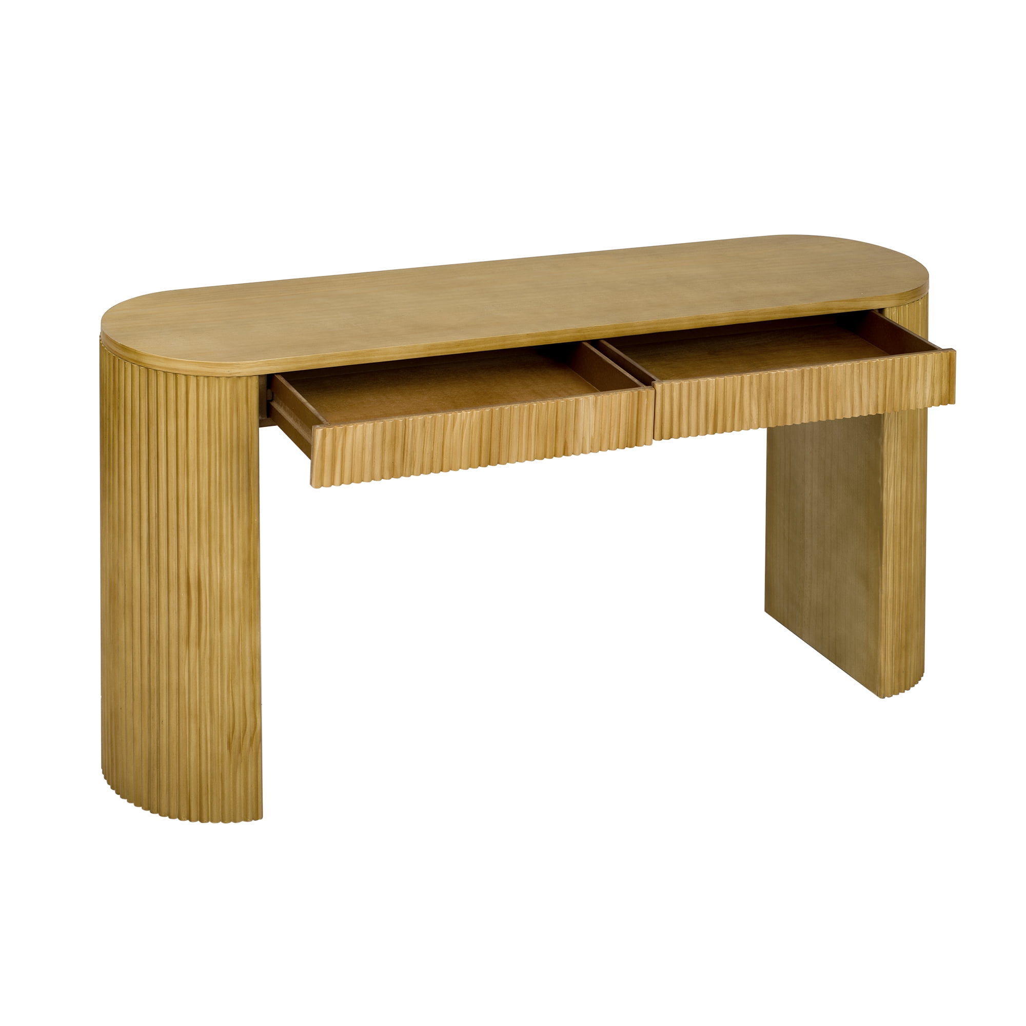Aukfa Wood Console Table with 2 Drawers,Vertical Striped Sofa Table for Entryway/Hallway,Save Space Natural