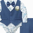 thumbnail image 5 of 3-6 Months Infant Newborn Baby Boys 3-Piece Dress Suit Set,Long Sleeve Romper Vest Bowtie Formal Pants Outfit For School Wedding Party Toddler Fall Winter Clothes,Blue, 5 of 6