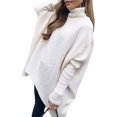 thumbnail image 5 of Jersey de cuello alto para mujer, manga larga de murciélago, dobladillo asimétrico, suéter informal, tops de punto Adepaton CJWUS-2920, 5 of 5