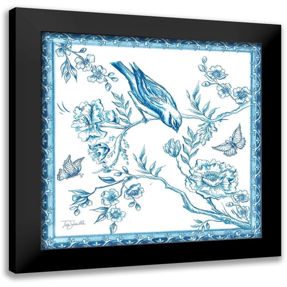 Tre Sorelle Studios 12x12 Black Modern Framed Museum Art Print Titled - Chinoiserie Tile I
