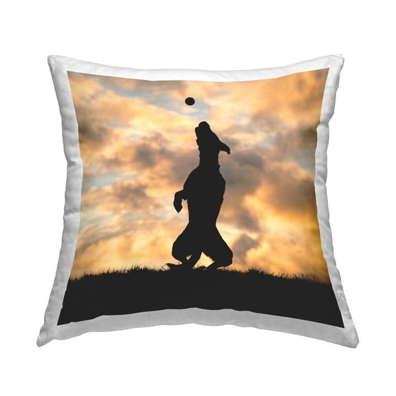 Stupell Industries Dog Catching Ball Silhouette Decorative Printed Throw Pillow, 18 x 18