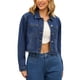 thumbnail image 2 of Chaqueta de mezclilla recortada de manga larga con dobladillo deshilachado para mujer INSPIRE CHIC XL azul oscuro, 2 of 5