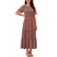 thumbnail image 5 of Xaqiouau Womens Boho Floral Maxi Dress Short Sleeve Casual Summer Long Dress Crew Neck Flowy A Line Beach Vacation Dress, 5 of 7