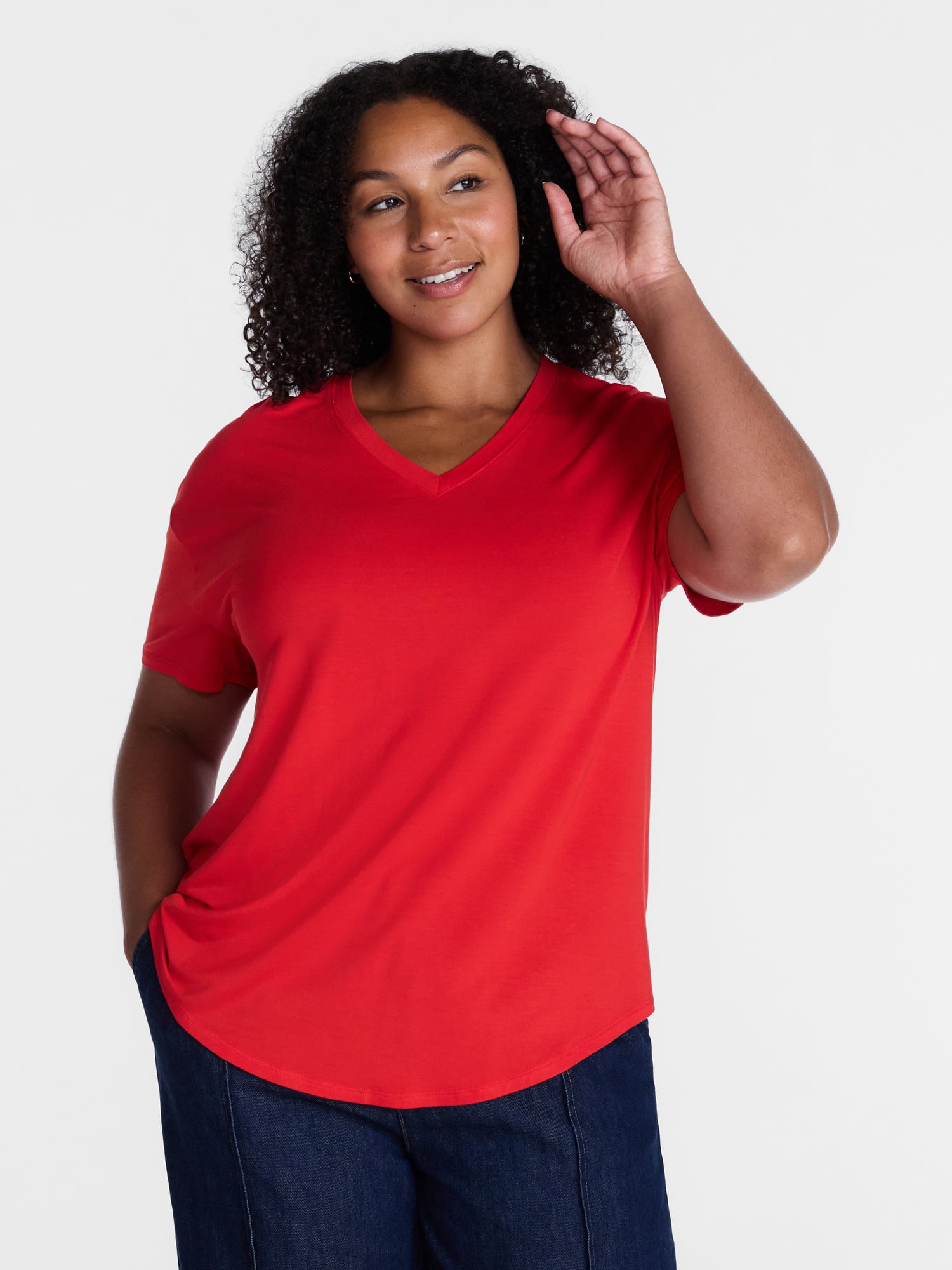 Time and Tru Women's V-Neck Tunic Tee with Short Sleeves, Sizes XS-XXXL