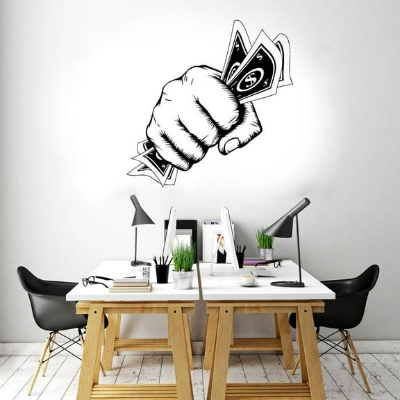 Hand Hold On To Money Office Wall Sticker Vinyl Interior Design Decor Success Business Decal Window Decoration Window Mural 42x42cm