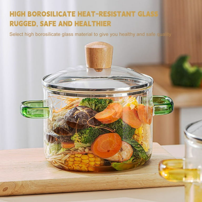 Clear Glass Cooking Stovetop Pots Dust-proof Ergonomic with Handle design  for Pasta Noodle Soup Milk Baby Food 1500ml 