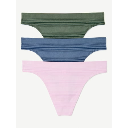 

Joyspun Women s Seamless Sheer Stripe Thong Panties 3-Pack Sizes S to 3XL