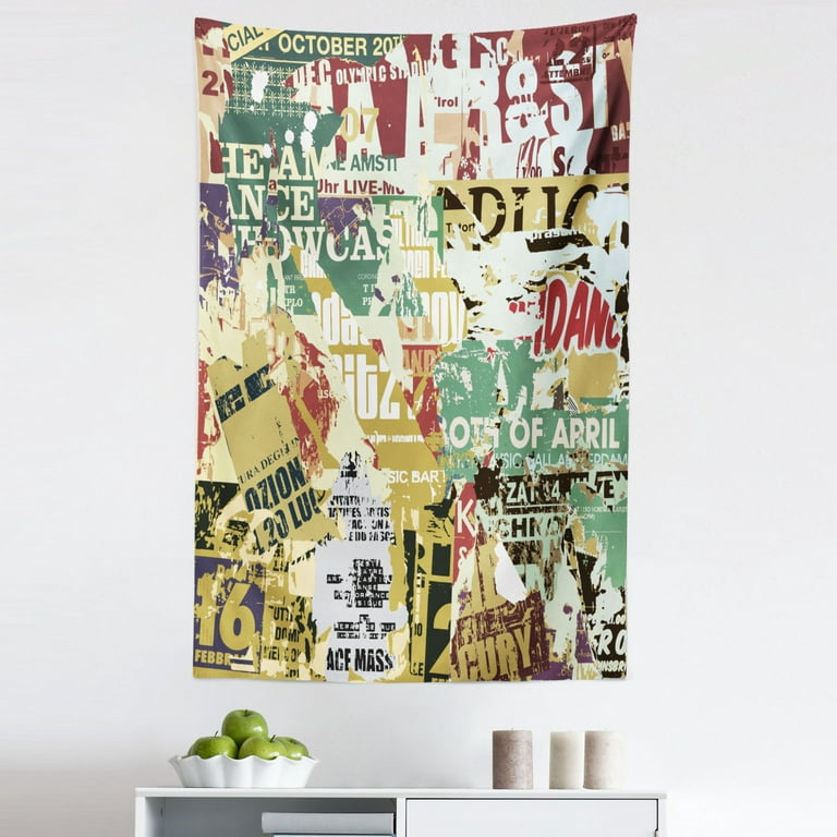 Retro Tapestry, Grunge Style Collage Print of Old Torn Posters Magazines  Newspapers Paper Art Print, Fabric Wall Hanging Decor for Bedroom Living  Room Dorm, 5 Sizes, Multicolor, by Ambesonne 
