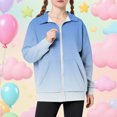 thumbnail image 2 of MKOSPLRT 5-15Y Kids Zip Up Sweatshirts Stand Collar Long Sleeve Fleece Jackets Casual Gradient Sweatshirt Jackets with Pockets, 2 of 7