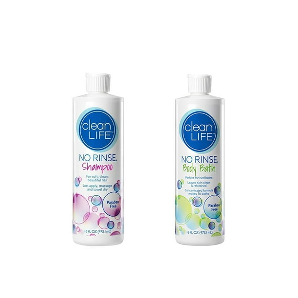 Clean Life No Rinse Body Bath 16 oz & Clean Life No Rinse Shampoo 16oz