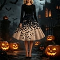 thumbnail image 5 of Iyufng Womens Halloween Gradient Bat Long Sleeve Dresses with Black Sash Bow Flared Midi Dress Vintage Party Costume, 5 of 6