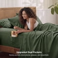 thumbnail image 3 of U by Bedsure King Sheets Set, 6 Pieces 18" Deep Pockets Soft Prewashed Microfiber Bed Sheets, Olive Green, 3 of 8