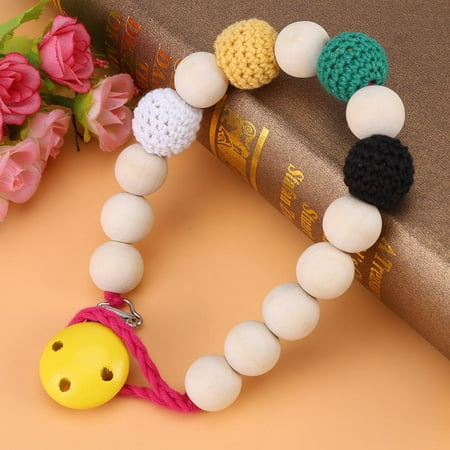 Feeding Clip - Yosoo Infant Pacifier Soother Holder Crochet Wooden Beads Chain Metal Clip Baby Shower Feeding Toy, Pacifier Strap, Pacifier Clip Chain