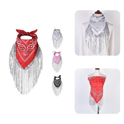 thumbnail image 1 of Sequins Scarf Exquisite Pattern Tassel Design Non-Fading Washable Quick Dry Decorative Polyester Women Beautiful Fringed Bandana Headscarf for Party, 1 of 8