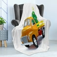 thumbnail image 4 of Christmas Soft Flannel Fleece Throw Blanket, Yellow Vintage Truck and Tree Design with Star Topper Old Farm Vehicle, Cozy Plush for Indoor and Outdoor Use, 50" x 60", White Yellow Green, by Ambesonne, 4 of 5