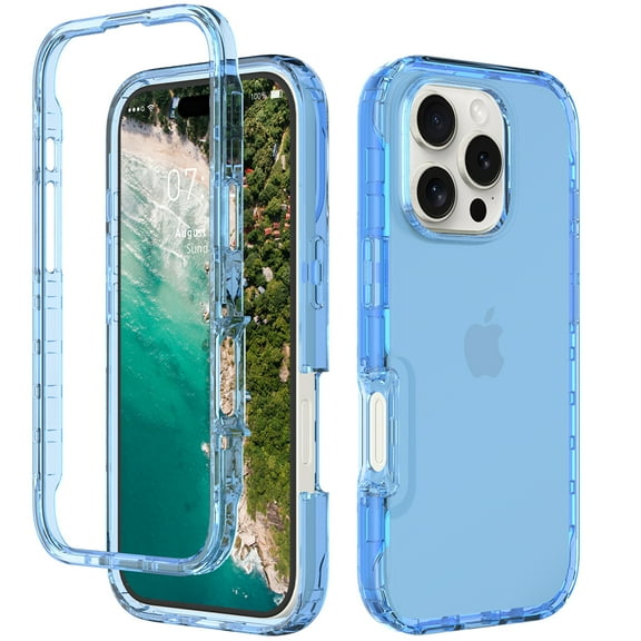 Clear Case for iPhone 16 Pro, Shockproof Hybrid Phone Bumper Cover, Solid Color Hard PC Flexible TPU Frame Anti-Scratch Non-Yellowing Transparent Case for iPhone 16 Pro, Blue