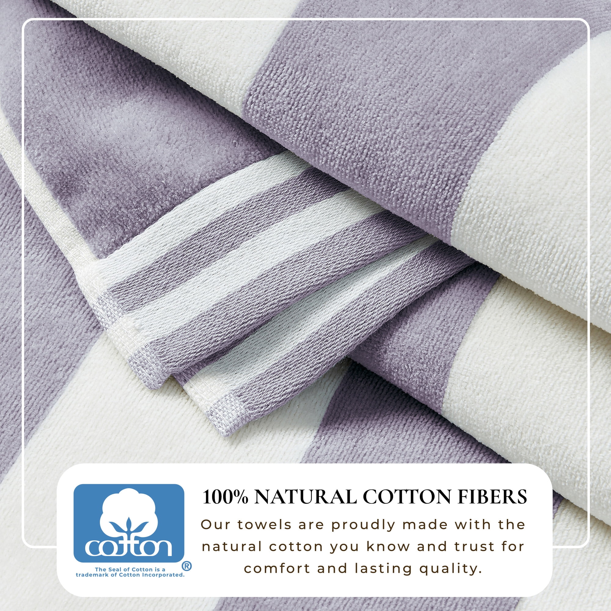 100% Cotton Cabana Stripe Oversized 4 Pack Beach & Pool Towel (4 Pack- 35" x 70", Lavender Purple)