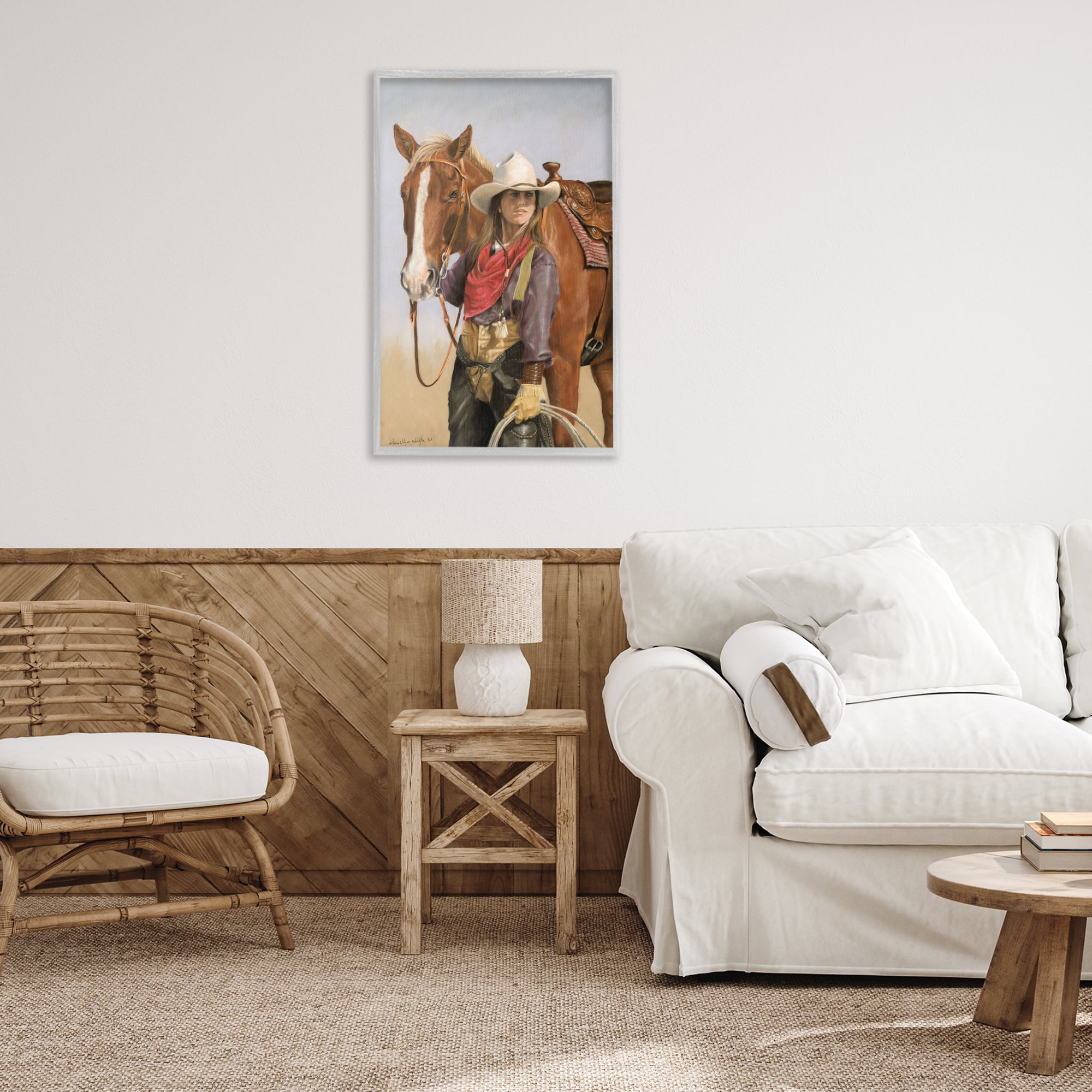 Stupell Industries Powerful Female Cowgirl Animals & Insects Painting Gray Framed Art Print Wall Art, 20 x 30