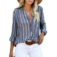 thumbnail image 2 of Lady Top,Blusa de Manga Larga a Rayas con Cuello en V para Mujer Camisa a Rayas con Cuello en V para Mujer Elaborada por Expertos, 2 of 5