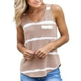 thumbnail image 2 of BYOIMUD Women's Tunic Tank Tops Sleeveless Crewneck Daily Loose Vest with Chest Pockets and Round Hem Striped Print Cute Summer Blouse for Teen Womens Plus Size Tops Khaki XXXL, 2 of 6