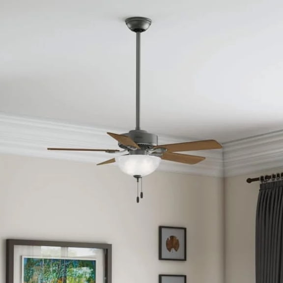 Restored Hunter Fan 44 inch Traditional Matte Silver Indoor Ceiling Fan with Light Kit and Pull Chain (Refurbished)