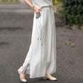 thumbnail image 2 of XPMWRP Women's Flowy Pants Floral Embroidery High Waist Lounge Pants Baggy Casual Wide Leg Long Trousers with Pockets White M, 2 of 4