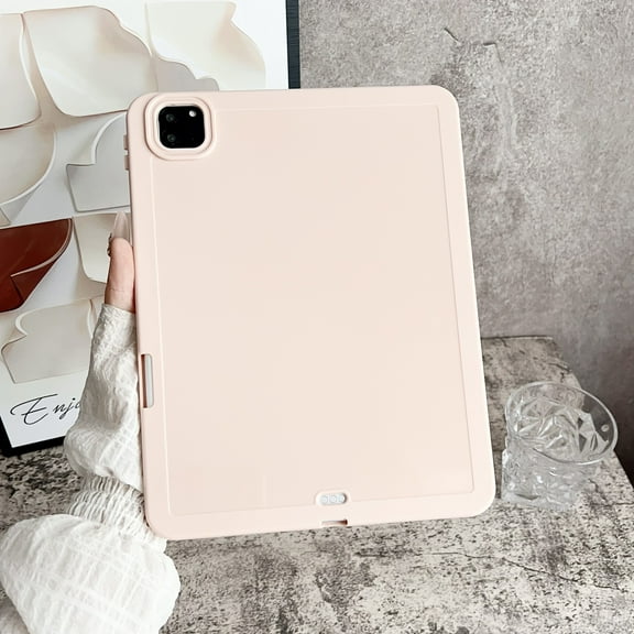 for iPad Pro 11 2022/2021/2020/2018/Air 4/Air 5 Silicone Case, Slim and Light, Shock and Drop Protection, Yellowing Resistant, Hard Back, with Pen Holder, Shock-Absorbing Corners, Pink