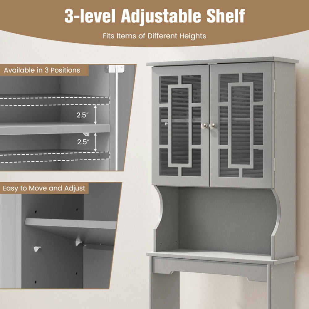 Finihen Toilet Storage Cabinet, Bathroom Cabinet Organizer, Bathroom Spacesaver Organizer with Adjustable Shelf, for Bathroom, Gray