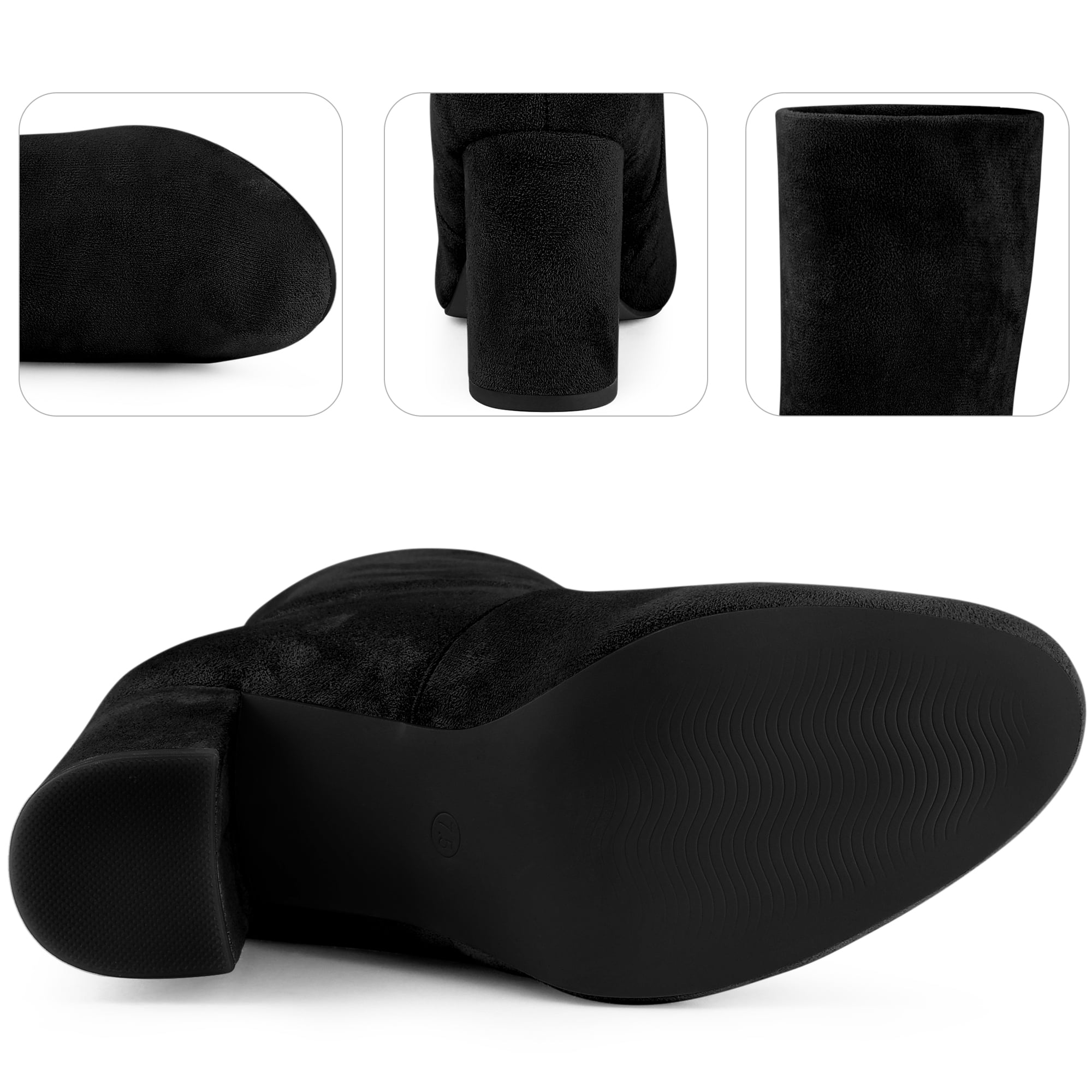 DARING DIVA Women's Rounded Toe Block Heeled Foldable Mid-Calf Boots Black US 7