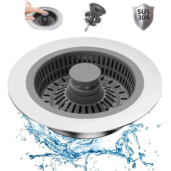 Stainless Steel 3 In 1 Kitchen Sink Drain Strainer Trainer Stopper Drain Basket