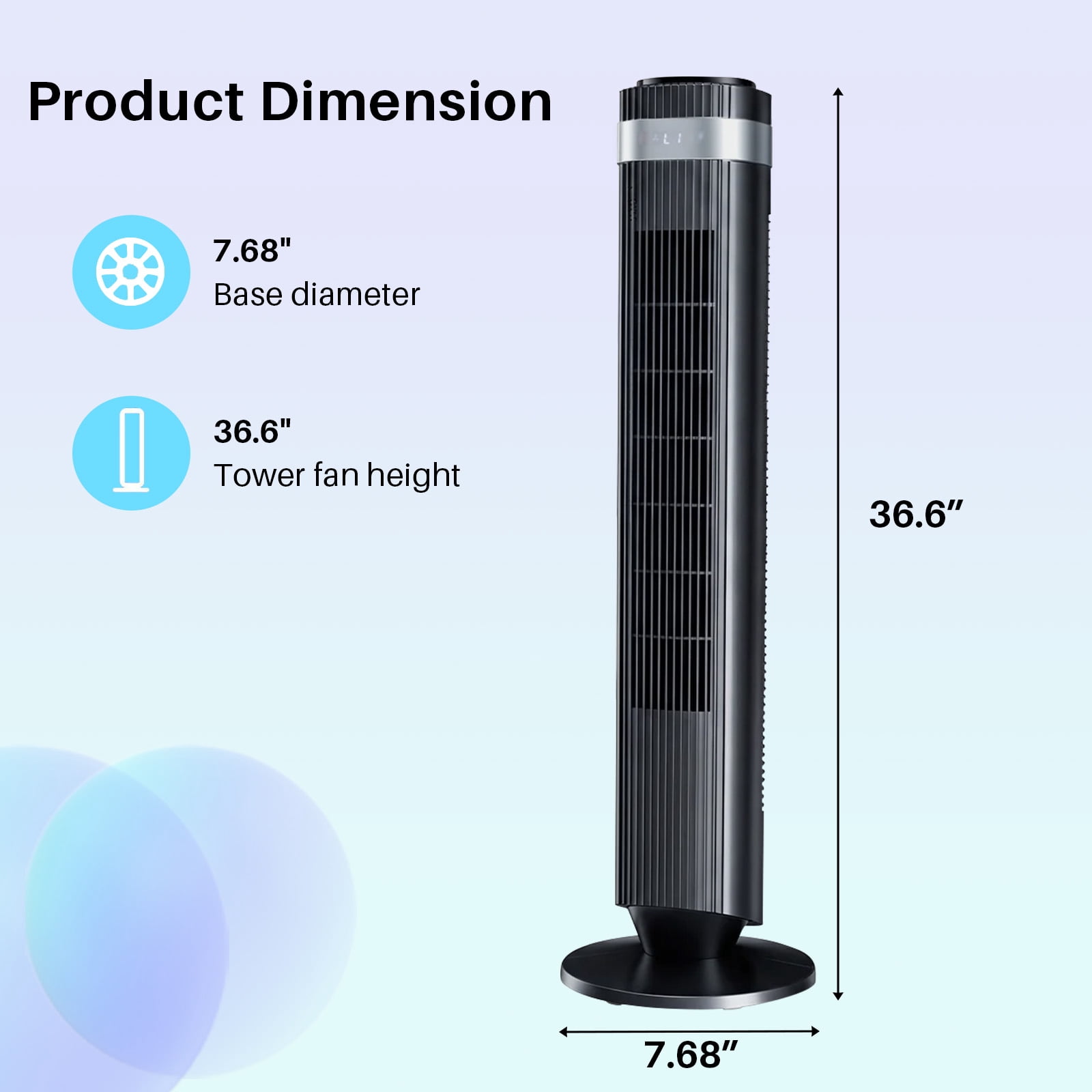 Tower Fan for Home, 64° swivel Standing Floor Fan with Remote, Bladeless Fan Cold Air Quiet, 5 Speeds, 4 Modes, LED Display, Black