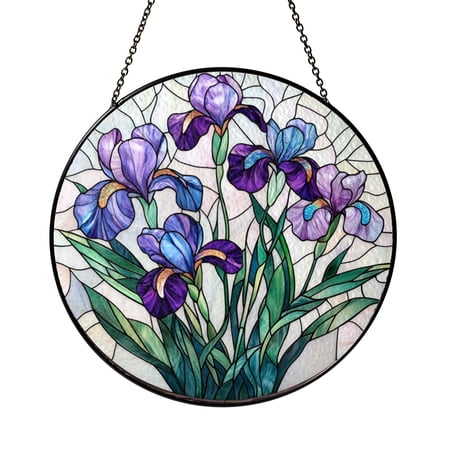 Iris Floral Themed Stained Glass Style Suncatcher for Window Decor Fantasy Botanical Art Decorative Hanging