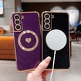 thumbnail image 3 of Magnetic Case for Samsung Galaxy S21 Plus + 6.7 ‘’ [ Compatible with MagSafe ] Cute Heart Luxury Plating Soft Bumper Case with Full Camera Lens Protection for Women Girls (Deep Purple), 3 of 12