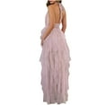 thumbnail image 4 of RYRJJ Tiered Tulle Prom Dress for Women Elegant Evening Maxi Dresses Halter V-Neck Formal Party Ball Gowns with Slit(Pink,M), 4 of 9