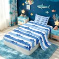 thumbnail image 2 of meiyoeat Blue Stripe Ocean Shark Silhouette Twin Sheets for Men Women Boys, Coastal Sea Wildlife Bedding, Blue White, 3pcs, 1 Flat Sheet, 1 Fitted Sheet and 1 Pillowcase, 2 of 6