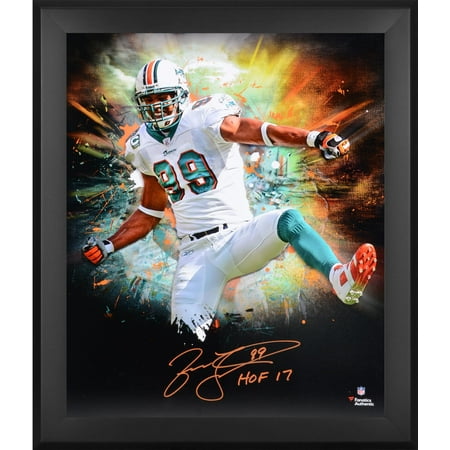 Jason Taylor Miami Dolphins Framed Autographed 20" x 24" In-Focus Photograph with "HOF 17" Inscription - Fanatics Authentic Certified