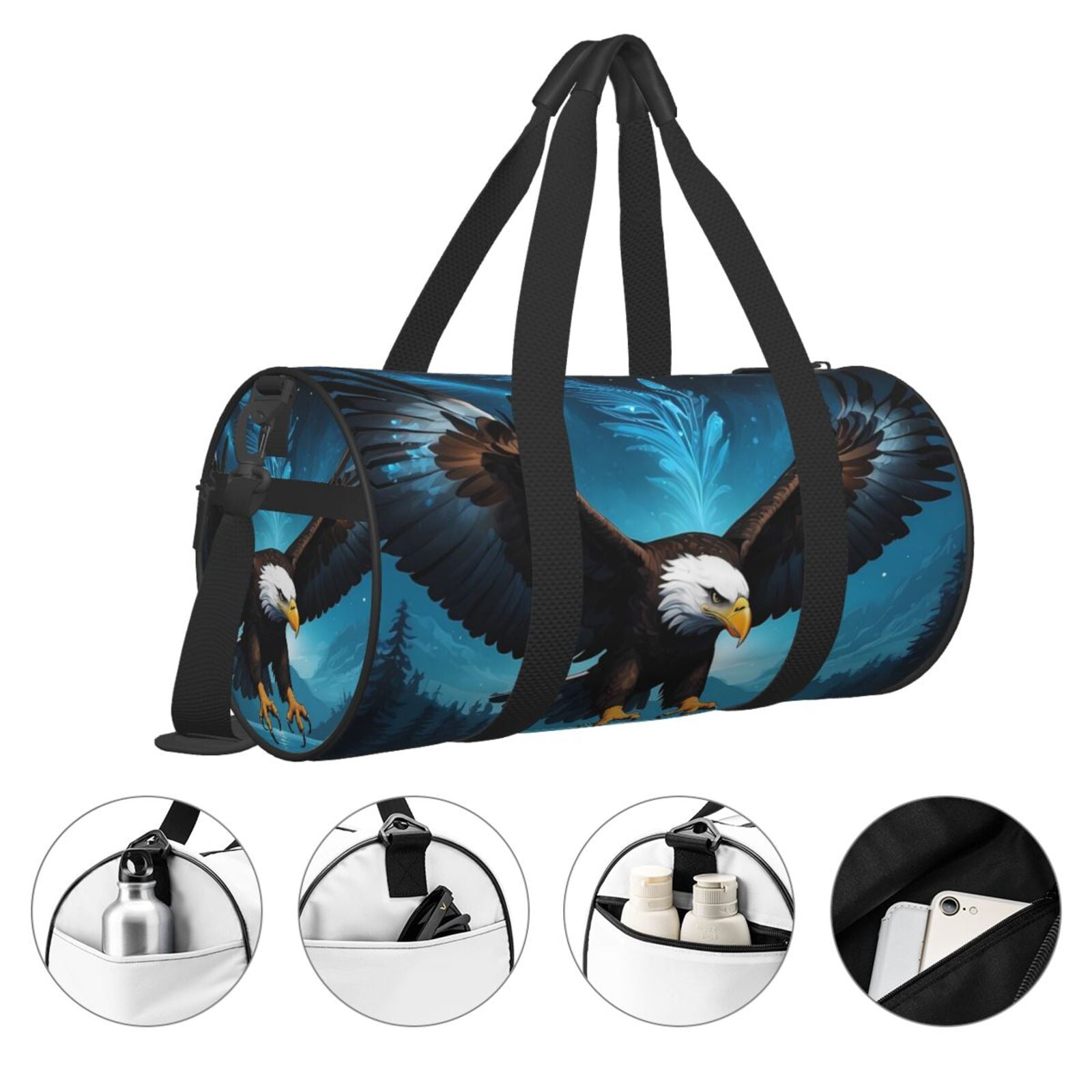 Defioc Night Sky Forest Bald Eagle for Travel Duffle Bag,Weekender Bag Carry On Tote Bags Hospital Bag Large Capacity Sport Gym Bag for Men Women Fit for Trave, Gym,Weekend