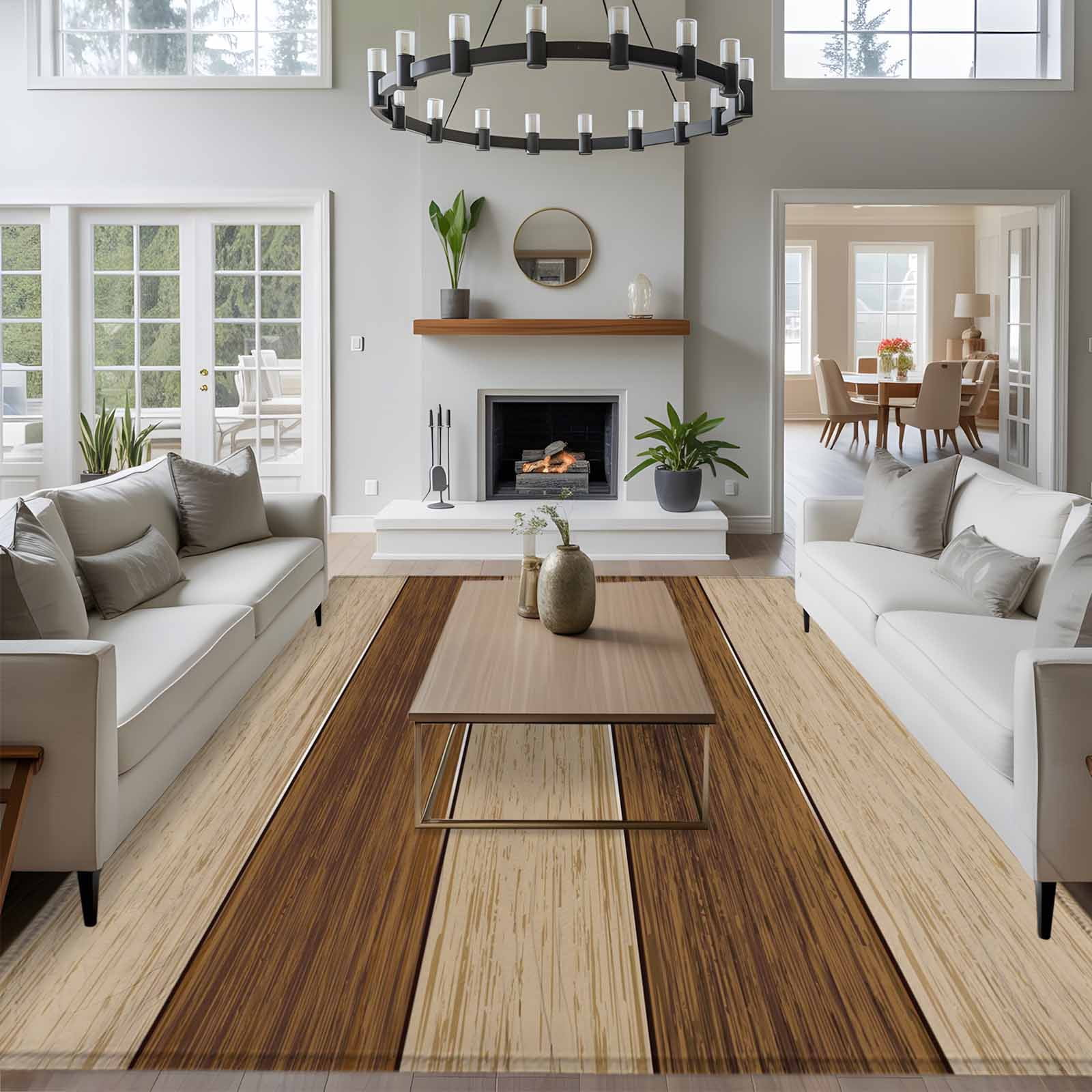 Area Rug for Living Room, Brown Wood Grain Non-Slip Indoor Large Carpet for Bedroom/Dining Room, Ombre Rustic Retro Wooden Plank Washable Low-Profile Rectangle Floor Runner Rugs - 5 x 8 Ft