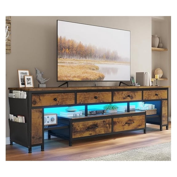LED TV Stand for 65/70/75 Inch TV,Entertainment Center with Storage & Power Outlets,63" TV Stand with 6 Drawers & 4 Bags & Shelves,TV Console Media Console for Living Room,Bedroom, Rustic Brown