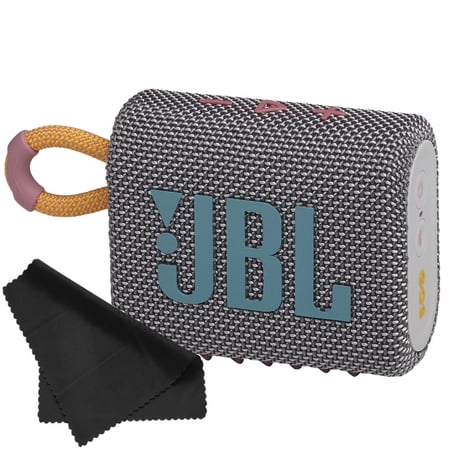 JBL Go 3 Portable Mini Wireless Bluetooth Waterproof Speaker - Gray - with Cleaning Cloth - Sold without manufacturer warranty