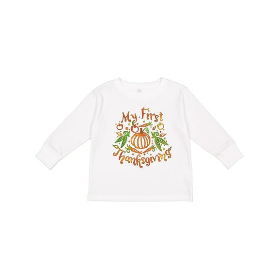 Inktastic My 1st Thanksgiving Pumpkin Vegetables in Orange and Green Boys or Girls Long Sleeve Toddler T-Shirt