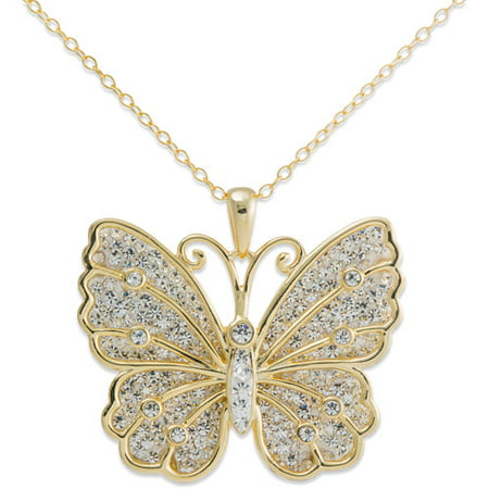 Clear Crystal Gold-Tone Sterling Silver Butterfly Pendant