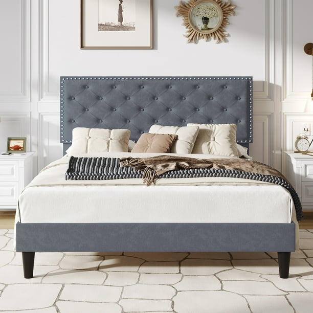 Sha Cerlin Full Size Velvet Upholstered Bed Frame With Adjustable 